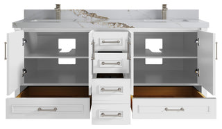 Aberdeen 72 Double Sink Bath Vanity in White 2" Calacatta Gold