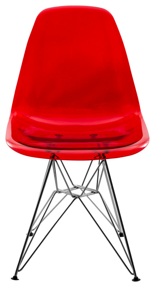 Cresco Acryclic Dining Side Chairs with Eiffel Legs Set of 2, Transparent Red