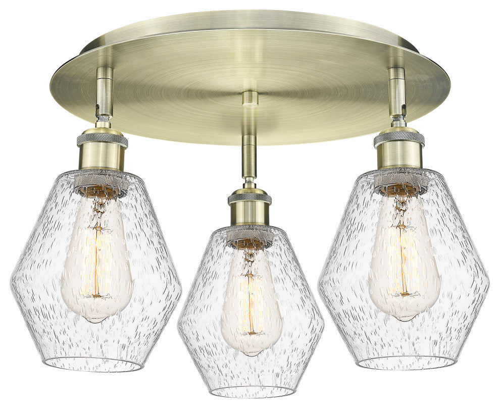 Cindyrella-3 Light 18" Flush Mount-Antique Brass, Seedy Glass Shade