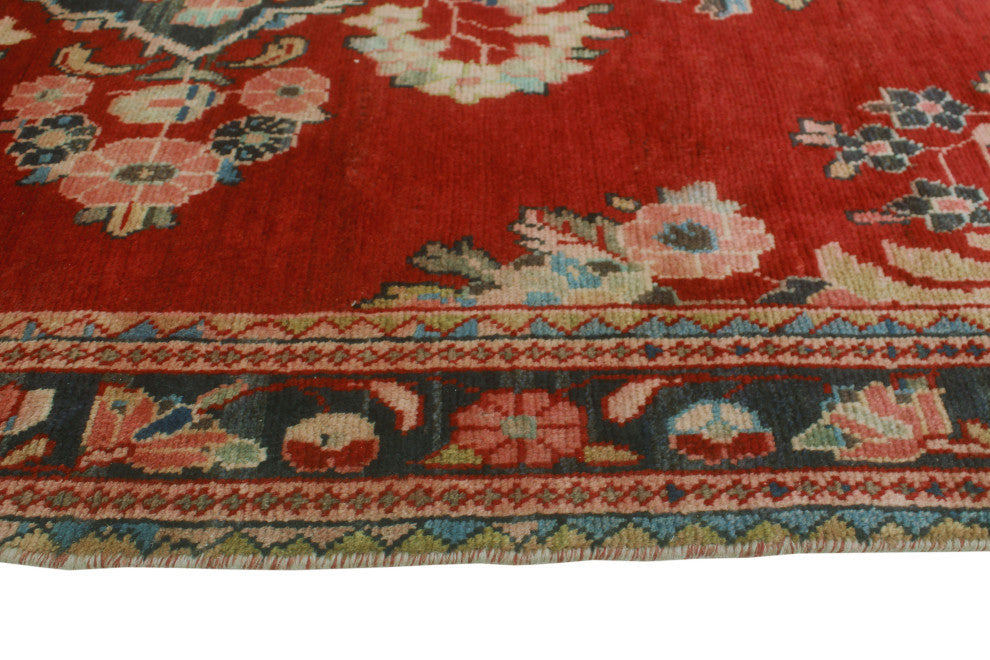 Fine Vintage Distressed Raff Red/Navy Runner, 3'10x10'1
