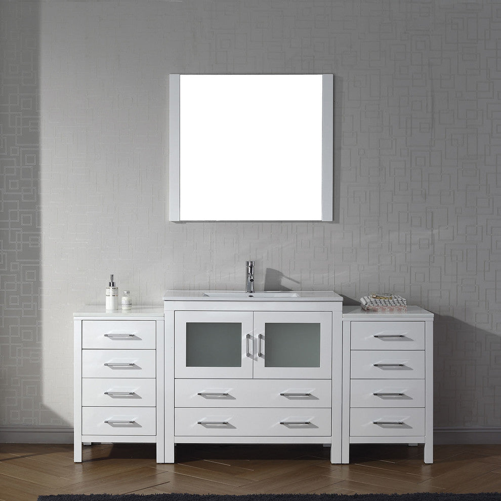Virtu Dior 72" Single Bathroom Vanity, White, Polished Chrome Faucet, Mirror