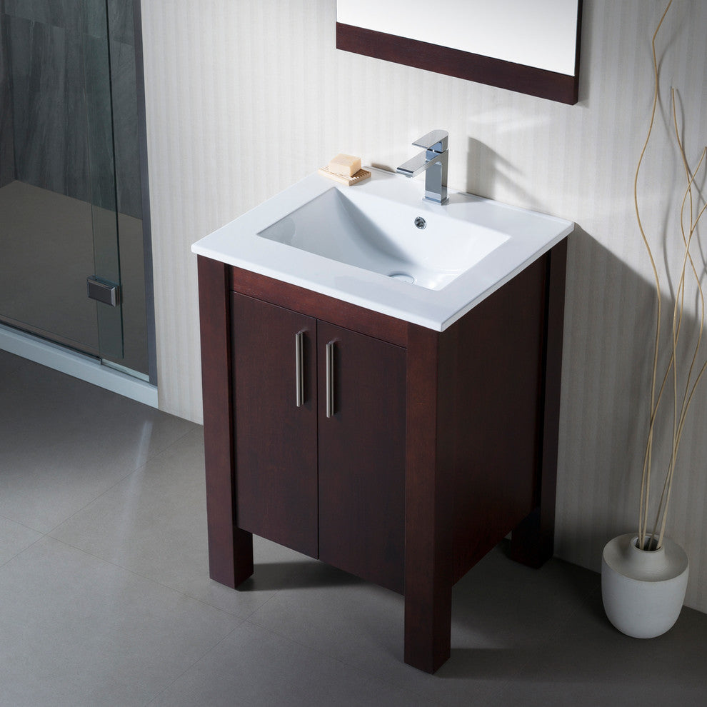 Vanity Parsons 25 with Porcelain Top, Dark Walnut