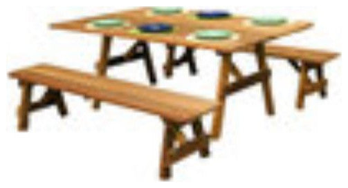 Red Cedar Traditional Picnic Table With 2 Benches, 46" X 42" / 46" Ben