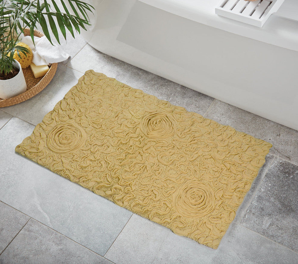 Bell Flower Collection Tufted Bath Rugs, 24"x40" Rectangle, Yellow