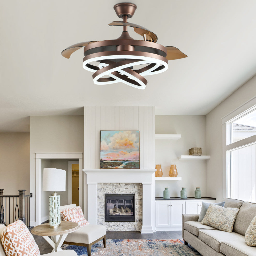 Oaks Aura 42" DIY Shape Retractable Ceiling Fan with Lights and Remote Control, Brown