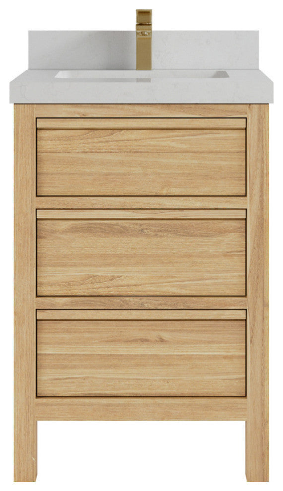 Elizabeth 24 Single Sink Bath Vanity in Light Natural Teak 2" Carrara Quartz
