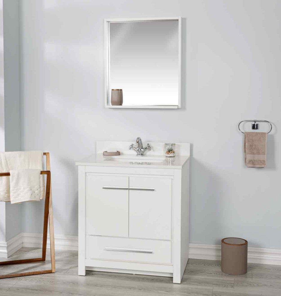 Mila Collection 30" Bathroom Vanity With Sink, Mirror, Countertop, Snow White
