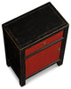 Distressed Black and Red Elmwood Petite Peking Asian Cabinet