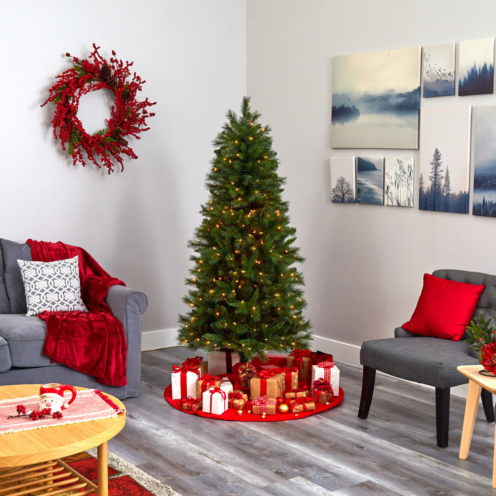 6' Slim West Virginia Mountain Pine Faux Xmas Tree W/Lights & Bendable Branches