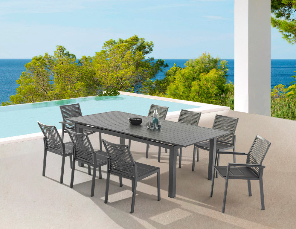 Maldives Rope Fabric Outdoor Patio Dining Arm Chair, Set of 2, Grey, Side Chair