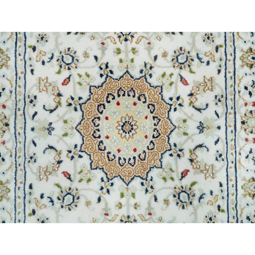 White 250 KPSI Pure Wool Hand Knotted Nain Design XL Runner Rug 2'8"x16'7"