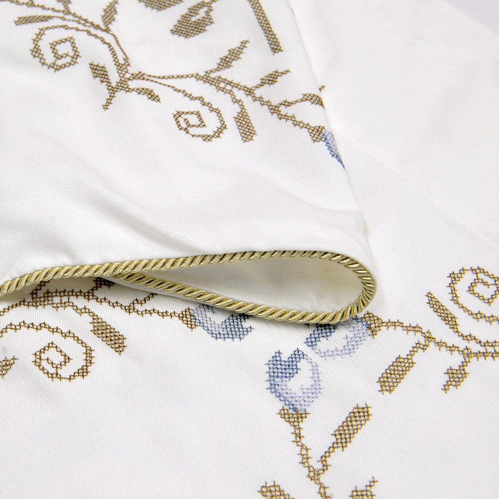 Rose Embroidery Window Curtain Valance, Gray Blue, 19" X 60"
