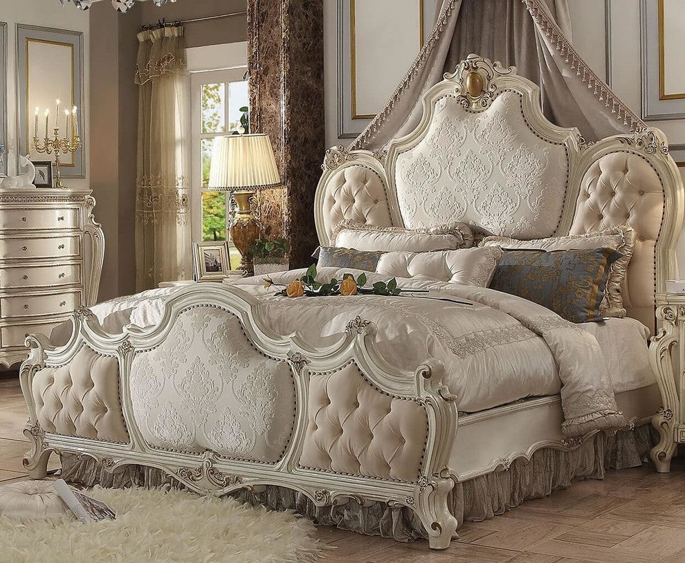 Acme Picardy Upholstered California King Bed, Antique White 26874CK