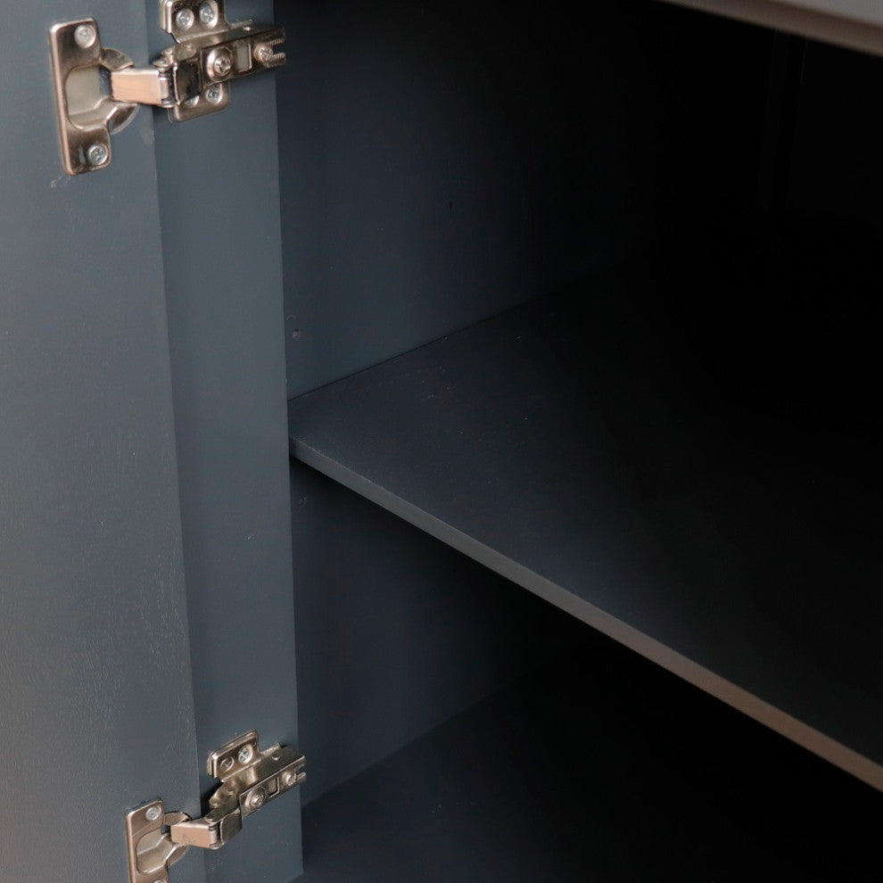 48" Double Sink Vanity, Dark Gray Finish With Engineered Stone Top, Round Sink