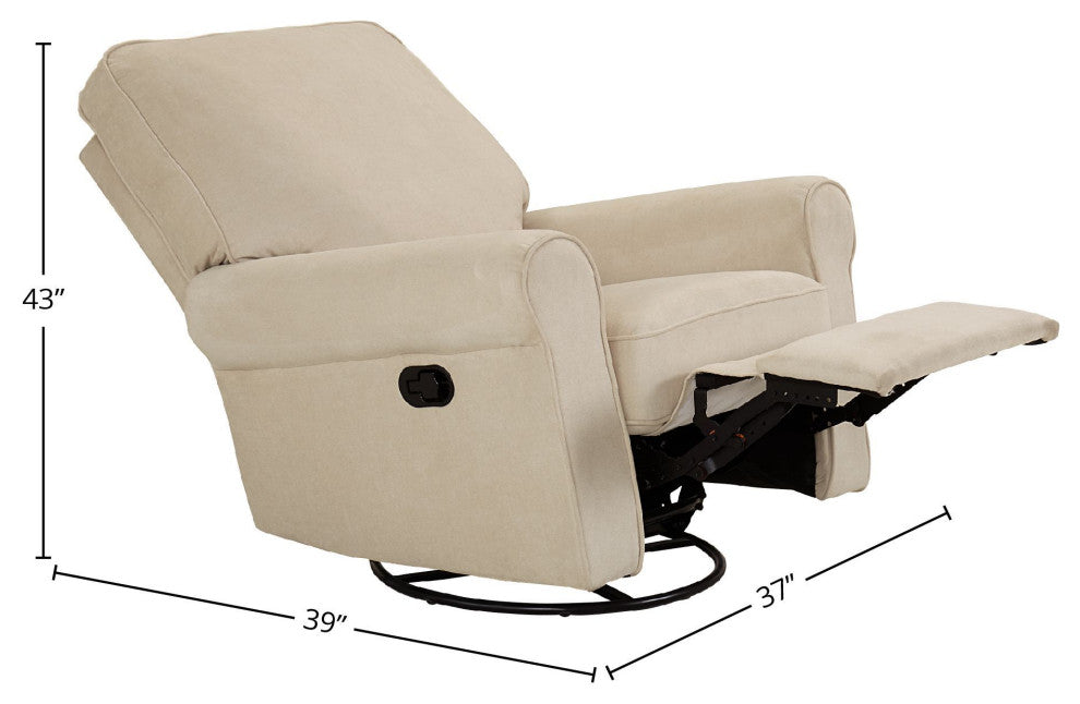 Savannah Wood Upholstered Manual Swivel Glider and Recliner, Cloudy