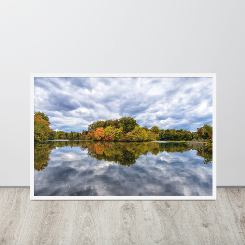 Autumn Reflections Rural Landscape Framed Photo Paper Wall Art Prints, White, 24" X 36"