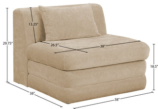 Stellar Upholstered Modular Chair, Beige, Chenille Fabric, Armless Modular Chair