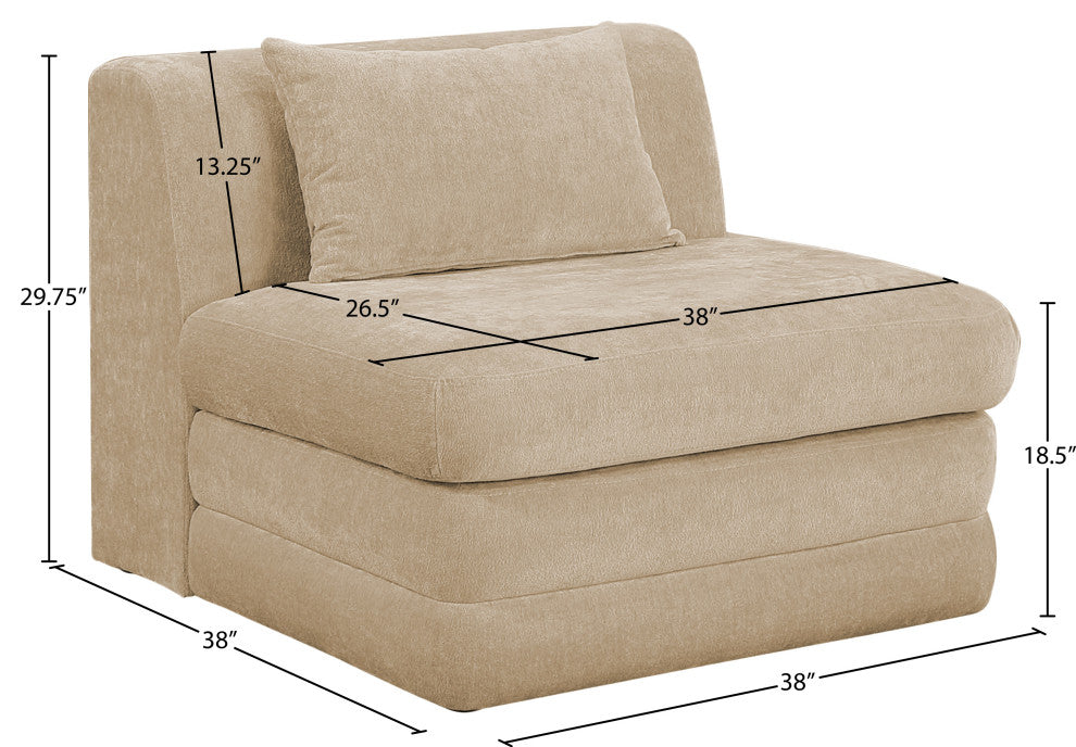 Stellar Upholstered Modular Chair, Beige, Chenille Fabric, Armless Modular Chair