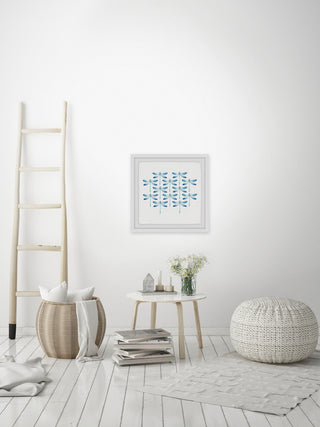 "Blue Dragonfly Rows II" Framed Painting Print, 24"x24"
