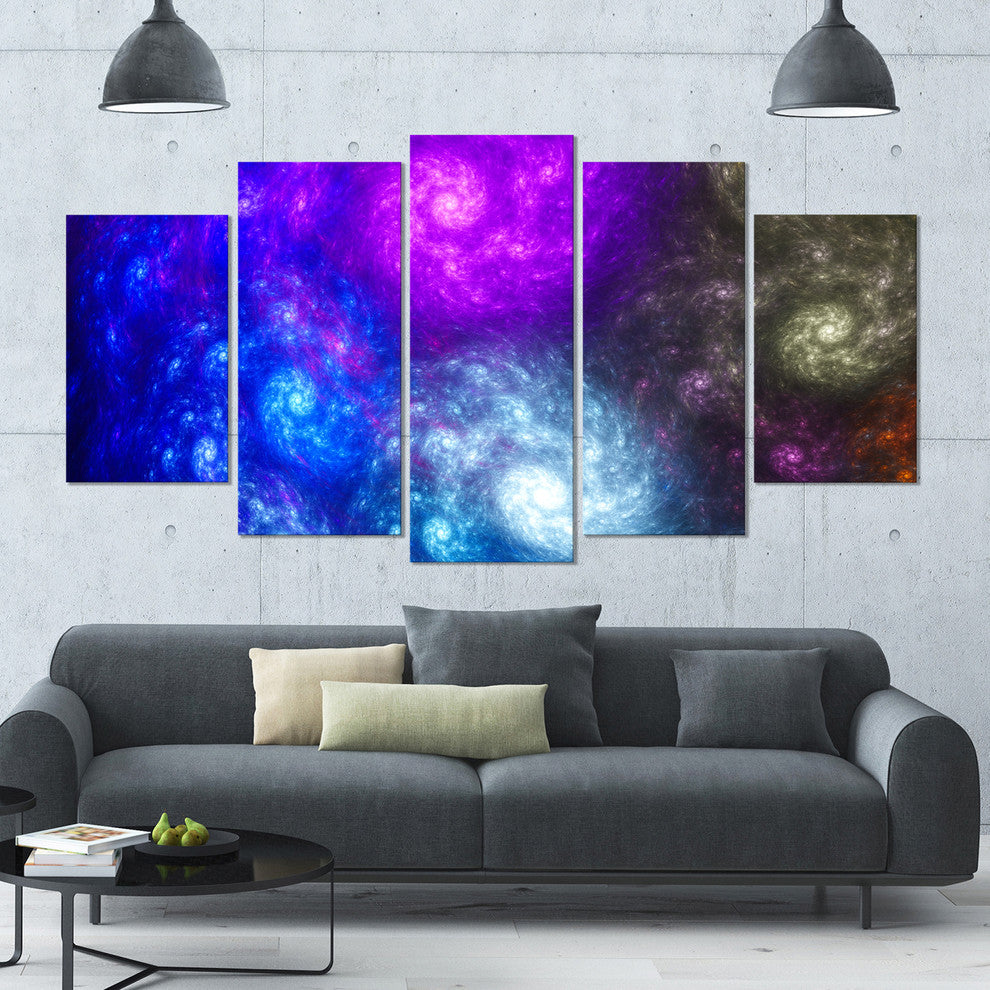 Colorful Fractal Rotating Galaxies, Abstract Wall Art Canvas, 60"x32", 5 Panels