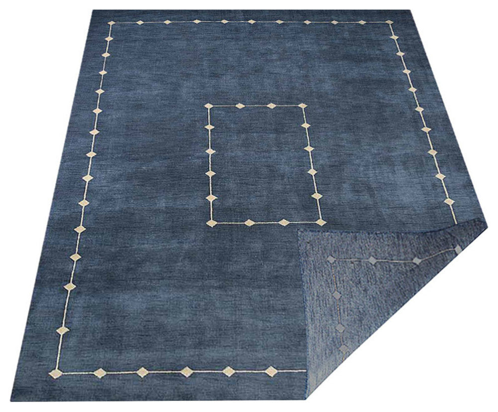 HAND KNOTTED LOOM WOOL ECO-FRIENDLY AREA RUGS - Rectangle, Blue, Geometric