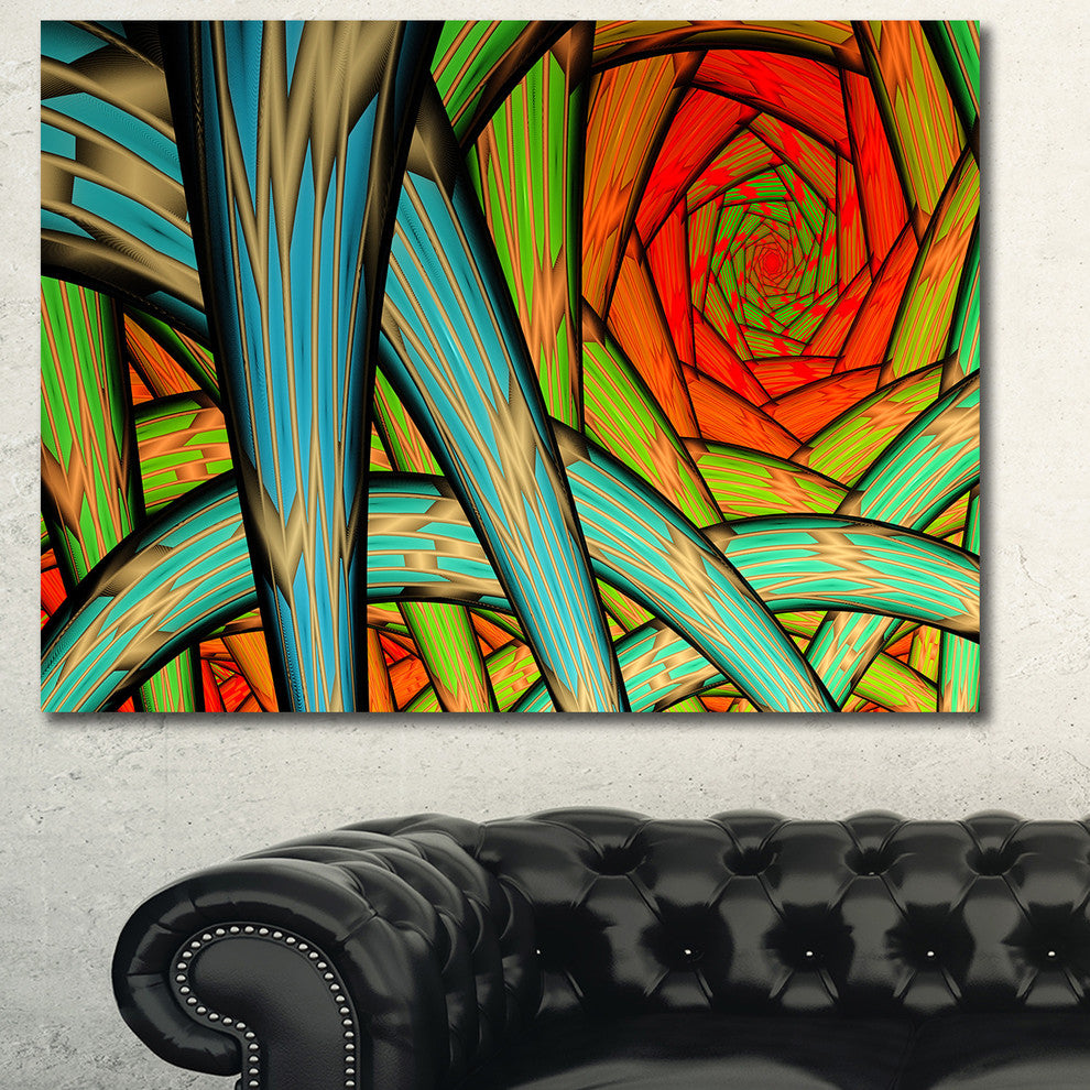 Green Fractal Endless Tunnel, Oversized Abstract Canvas Art Print, 60x40