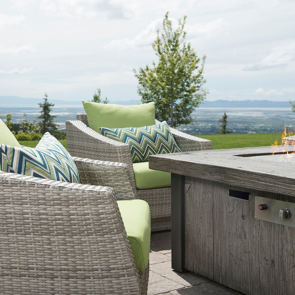 Cannes 5 Piece Sunbrella Outdoor Patio Fire Chat Set, Green