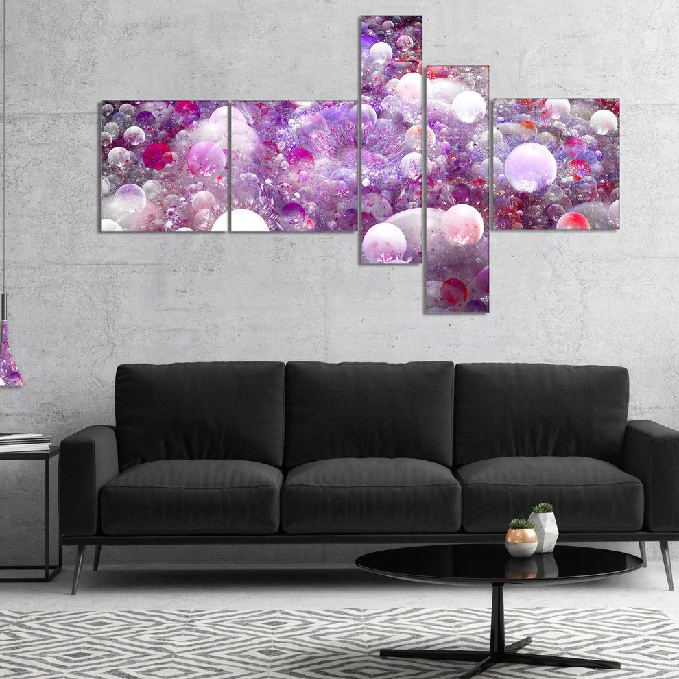 Red Fractal Molecule Pattern, Abstract Wall Art Canvas, 60"x32", 5 panels