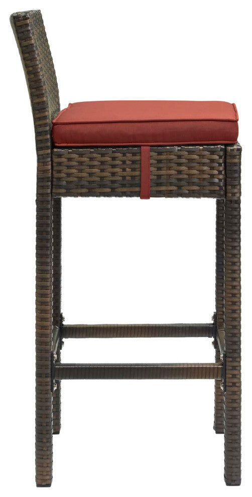 Brown Currant Conduit Bar Stool Outdoor Patio Wicker Rattan Set of 4