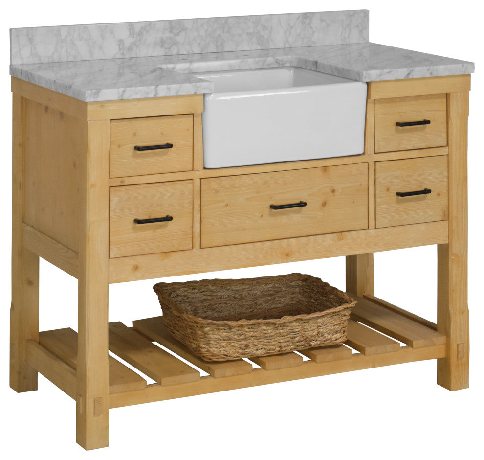 Charlotte 48" Bathroom Vanity, Drift Wood, Carrara Marble