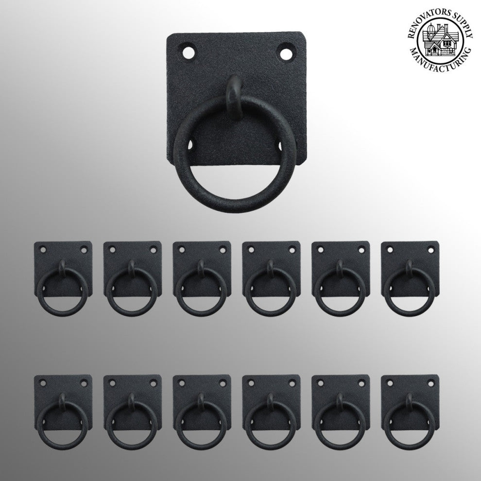 12 Black Cast Iron Ring Cabinet Pull Hardware Rustic Drop Style Pack of 12