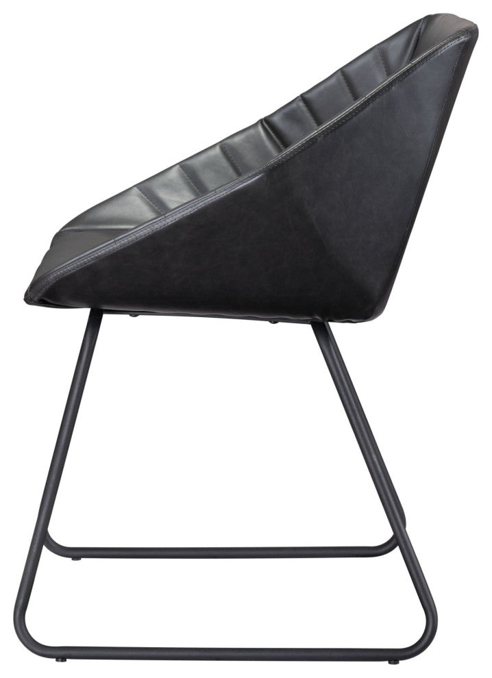 Dining Chair, Set of 2, Faux Vinyl Leather, Steel, Black, Kitchen Cafe Bistro