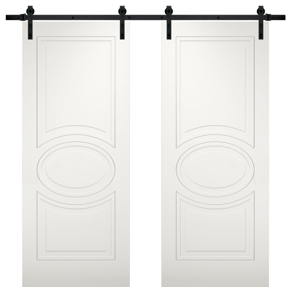 Double Barn Doors / Mela 7001 Matte White / 13FT Rail, 36" X 80" ( 2* 18x80)