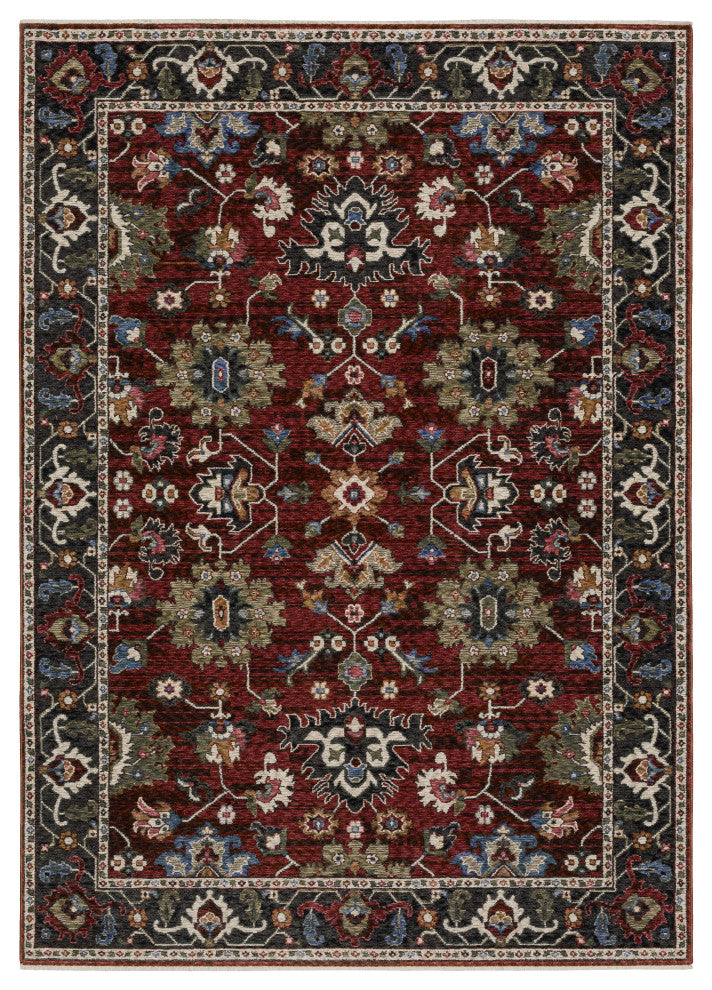 Hanford Bordered Persian Red/Multi Fringe Edge Area Rug 5'3" x 7'6"