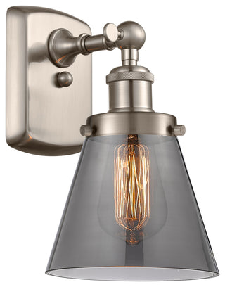 Small Cone 1-Light Sconce, Brushed Satin Nickel, Plated Smoke