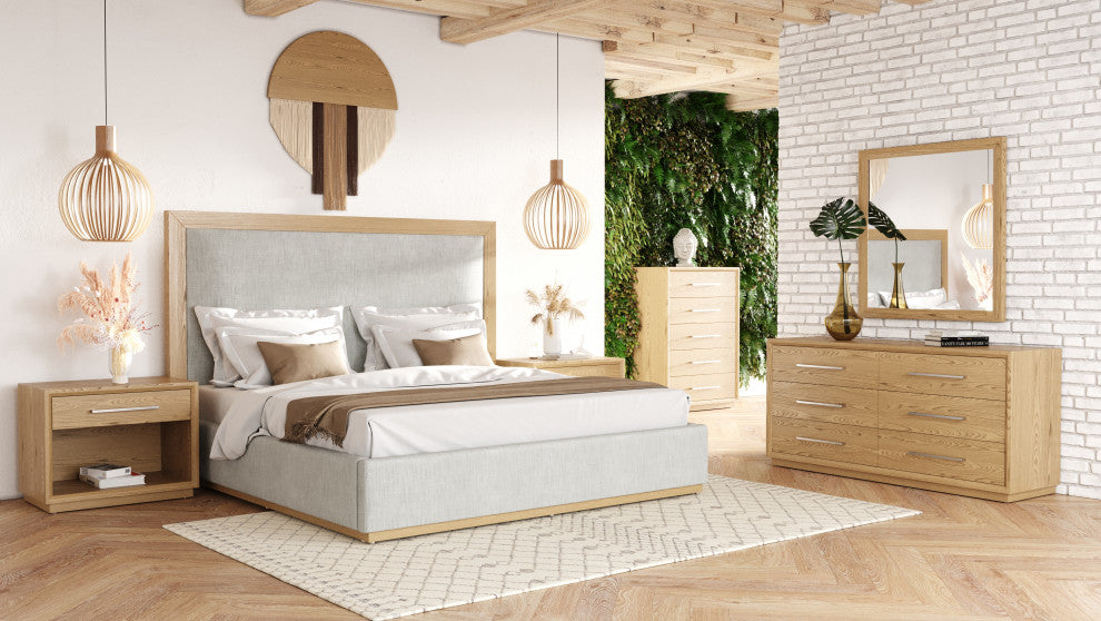 Nova Domus Santa Barbara Modern Grey Fabric + Natural Bed, Queen