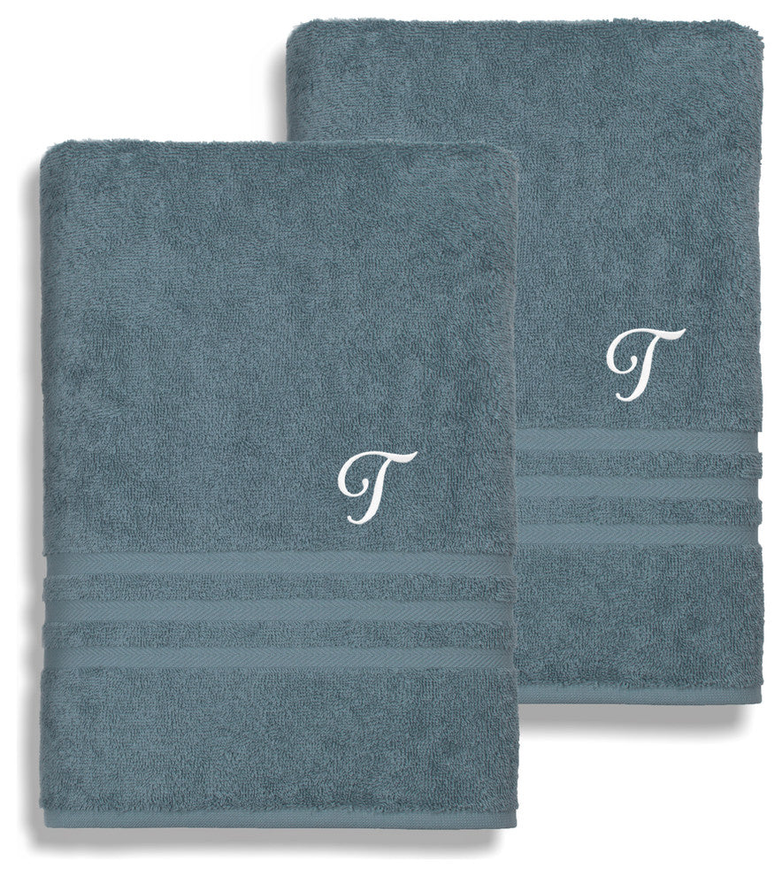 Denzi Bath Sheets With Monogrammed Letter, Set of 2, T