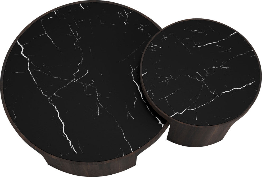 Oliver Nesting Coffee Tables, Smoked Oak and Black Marble Ceramic
