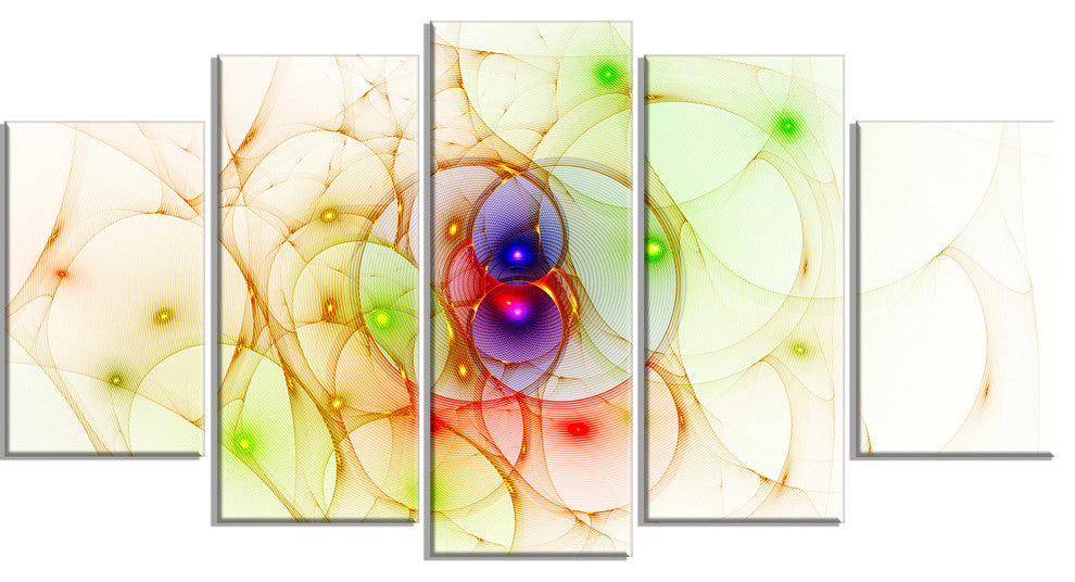 Spherical Colorful Fractal Design, Abstract Wall Art Canvas, 60"x32", 5 Panels
