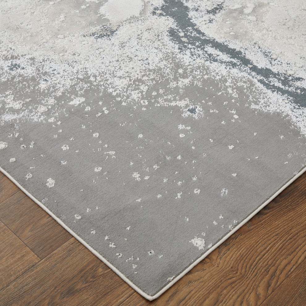 Oria Industrial Abstract Area Rug, Gray/Ivory, 1'8"x2'10"