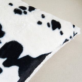 Cow Printed Faux Fur Pillow Shell 2 Piece Set, Black / White