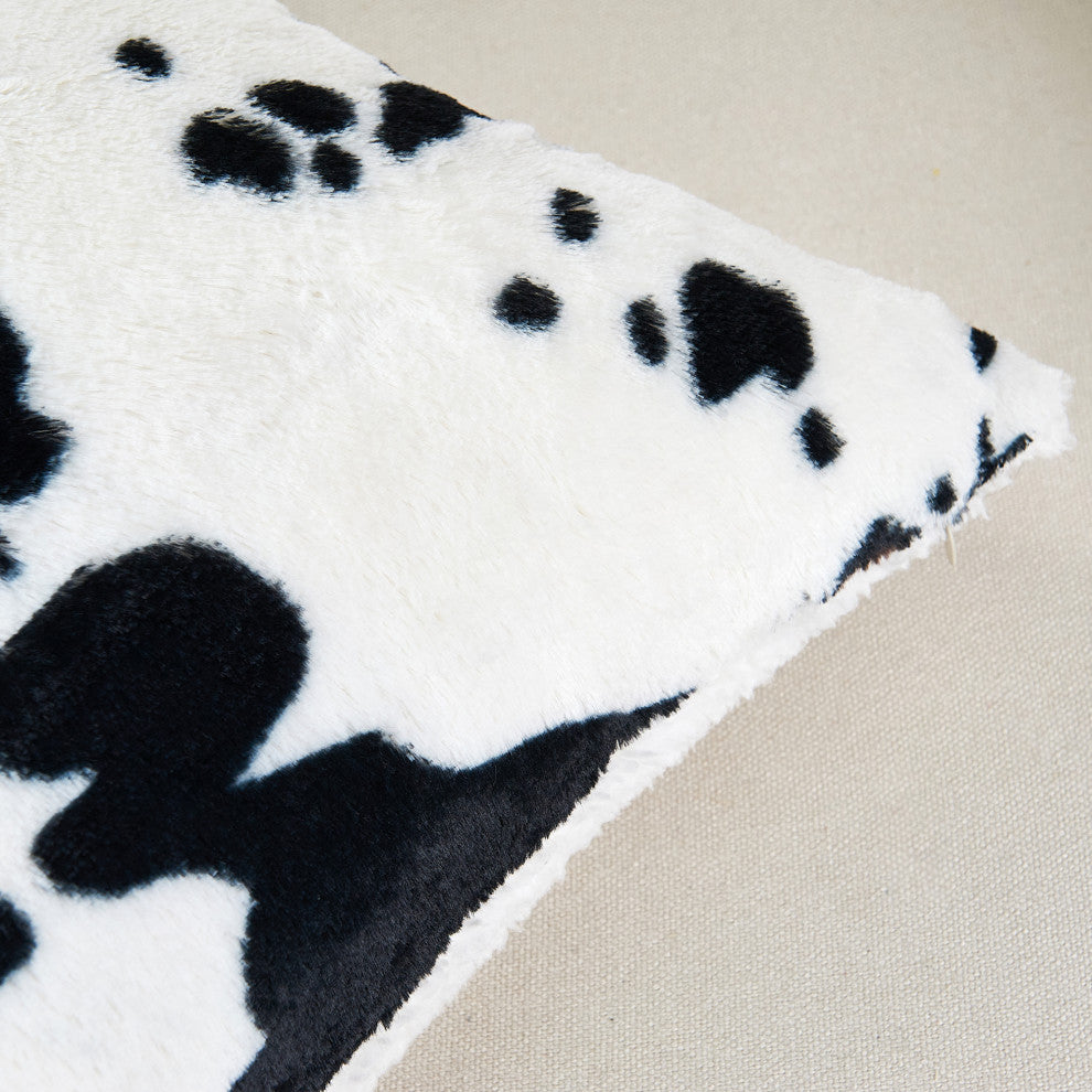 Cow Printed Faux Fur Pillow Shell 2 Piece Set, Black / White