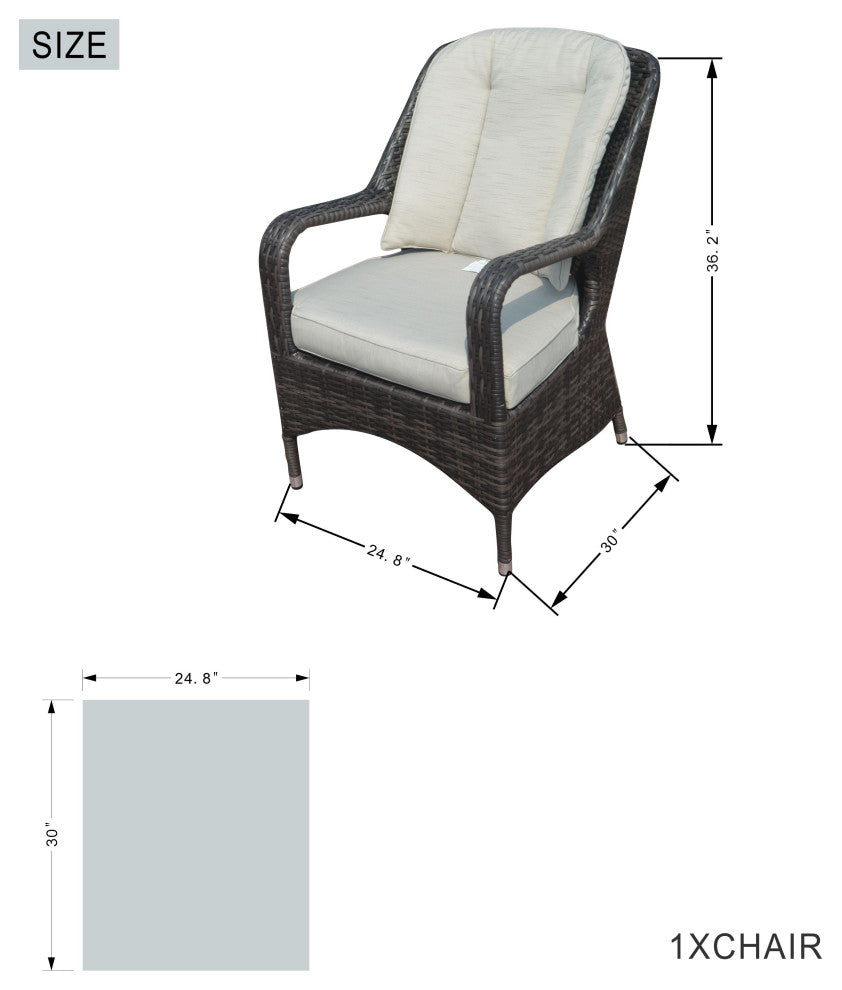 5-Piece Patio Wicker Round Table Dining Set with 4 Cushioned Armchairs