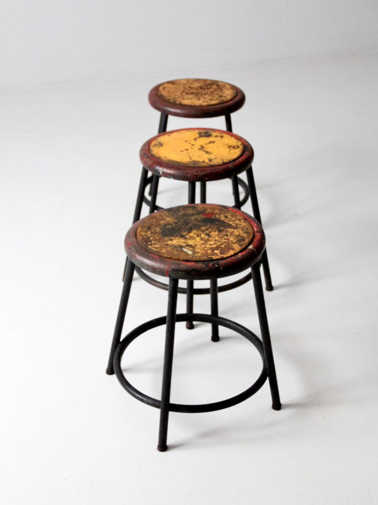 Consigned, Vintage Industrial Stools Set of 3