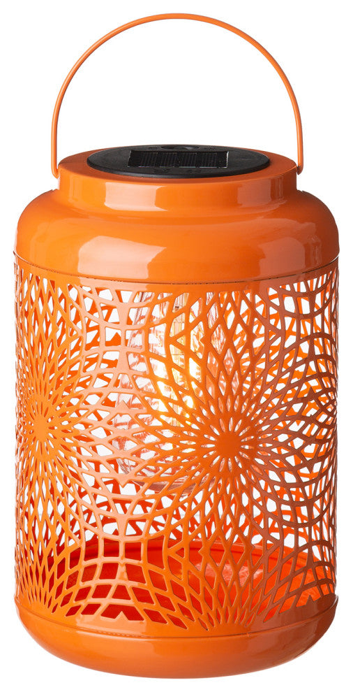 8.75"H Orange Metal Cutout Solar Powered  Lantern