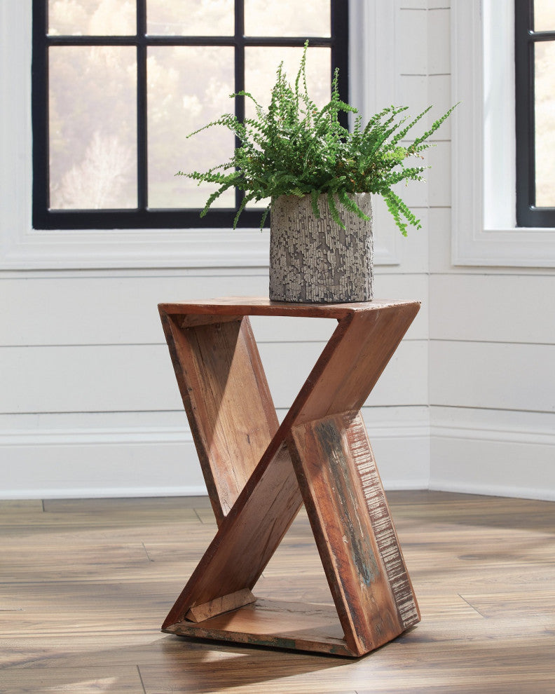 Wooden Geometric Accent Table, Natural