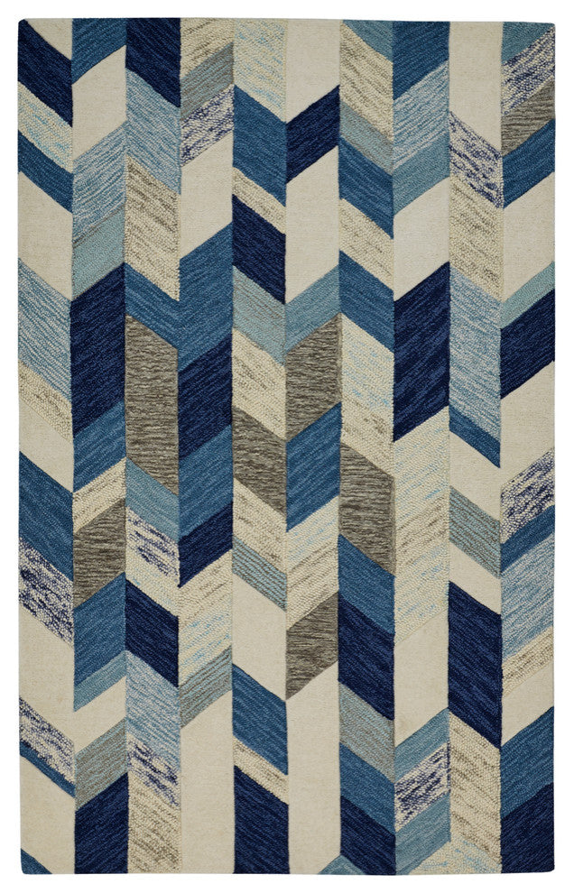 Weave & Wander Oria Tufted Blue/Ivory Rug, Blue/Ivory, 9'-6" X 13'-6"