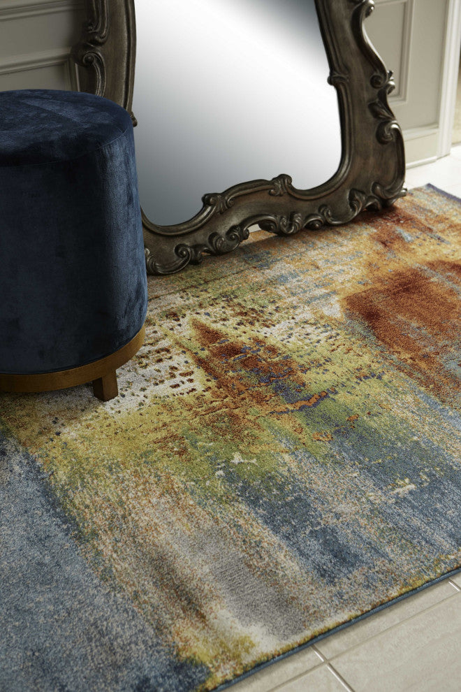 HomeRoots 5'x8' Rust Orange Teal Machine Woven Watercolor Indoor Area Rug