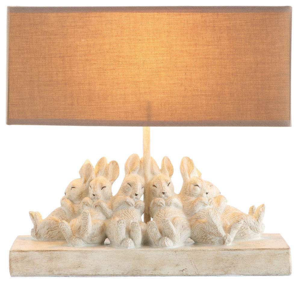 Resin Rabbit Table Lamp With Rectangle Sand Color Linen Shade