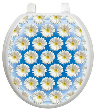 Daisies on Water Toilet Tattoos Seat Cover, Vinyl Lid Decal, Bathroom Decor, Round